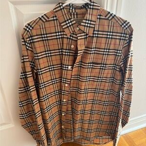 Burberry Tan and Black Plaid Men's Shirt